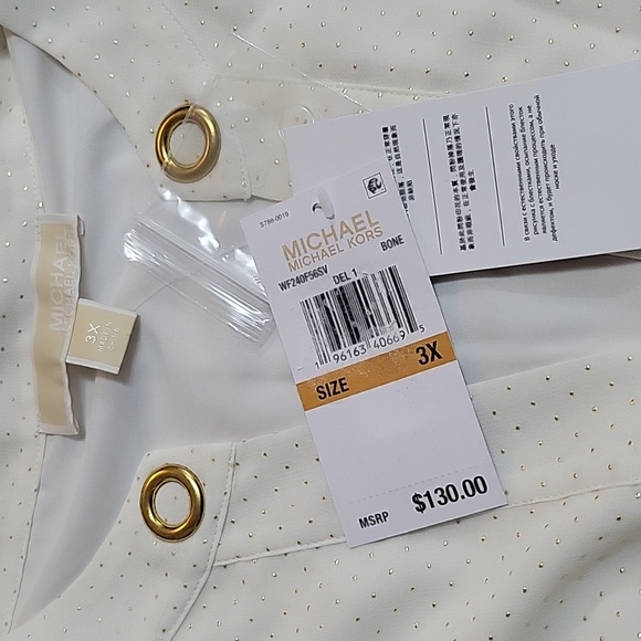 MICHAEL Womens White Sheer Lined Grommet Hardware Darted Polka dot 3x - Picture 5 of 8